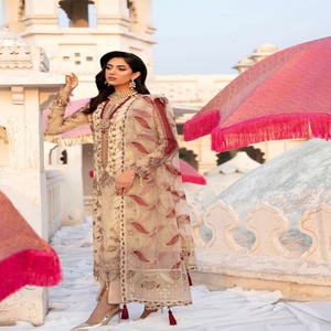 ชุดสูทแต่งงานผ้าชีฟอง3ชิ้นสำหรับสตรีสไตล์ปากีสถานอินเดียสำหรับผู้ใหญ่เย็บผ้าไหมตาข่าย - Product Image 4