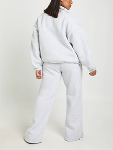 Conjunto de 2 Piezas de Chándal Holgado con Logotipo Bordado en Chenilla Personalizado, Diseño Minimalista, Sudadera con Cremallera y Pantalones Anchos de Algodón para Mujer - Product Image 3