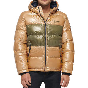 Veste en duvet matelassée à col montant avec logo personnalisé pour hommes Long hiver à capuche avec rembourrage à bulles - Product Image 1