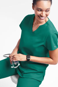 Conjunto médico para mujer Top de manga corta con cuello en V y bolsillos y pantalones a juego - Product Image 2