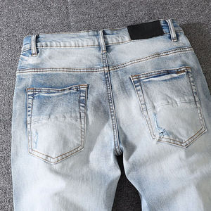 Wholesale Men's Slim-Fitting Winter Solid High Street Breathable Lightweight <b>Denim</b> Pants Stylish Distressed Wash - Product Image 6