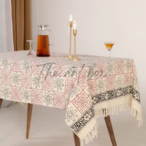 Elegante bloque de pigmento Floral estampado de la mejor calidad Algodón rectángulo mantel cubierta para el hogar boda y decoración de comedor - Product Image 4