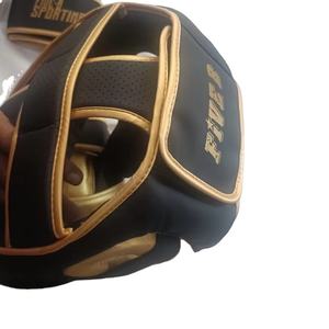 Safety <b>Helmet</b> Boxing <b>Helmet</b> Adult Boxing Sport Safety <b>Helmet</b> PU Leather Golden & Black Design Double Visor Half Face Protection - Product Image 3
