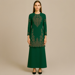 ชุดสองชิ้นเจียมเนื้อเจียมตัว Baju kurung ชุดปักมาลายาเอเชียทำด้วยมือระบายอากาศสำหรับงานแต่งงานรอมฎอนขนาดพิเศษเป็นมิตร - Product Image 5