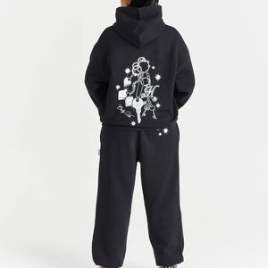 Survêtements noirs à logo personnalisé très demandés, pantalons décontractés, survêtements à capuche pour femmes, respirants, pour l'extérieur, style streetwear - Product Image 2