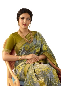 Sari in Georgette di seta morbida <span class=keywords><strong>da</strong></span> <span class=keywords><strong>donna</strong></span> con camicetta scucita stampata grande bordo spesso per feste di <span class=keywords><strong>matrimonio</strong></span> <span class=keywords><strong>abbigliamento</strong></span> pakistano indiano - Product Image 5