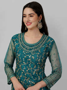 Trendmalls Ensemble de costumes Salwar à broderie en filet pour femme Kurta Lehenga avec Dupatta (G112-Morpeach) - Product Image 5