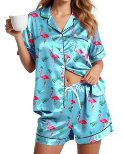 SADI Pijama elegante vintage sexy de satén sin mangas de longitud completa para mujer J2670 - Product Image 1