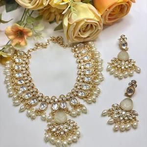 Classy High Quality Gold Plated Stone Look Design Kundan <b>Necklace</b> Earrings Set Women Traditional Wedding Engagement Gift - Product Image 1