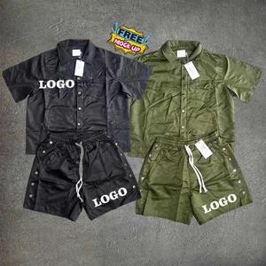 2025 logotipo personalizado ecológico transpirable patrón sólido chándal conjunto corto Unisex 2 piezas camiseta pantalones cortos con logotipo personalizable - Product Image 1