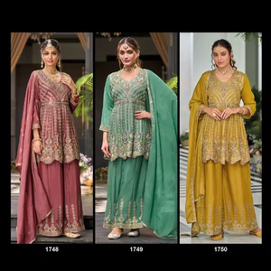 Salwar Kameez Étnico para Mujer con Tela Chinon Bordada (Delantera y Trasera) para Bodas y Diwali - Product Image 4