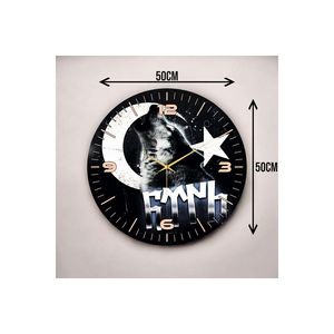 Estampado colorido Bozkurt Bandera turca Estampado de madera Mesa silenciosa Reloj de pared 50cm Idea de regalo perfecta - Product Image 5