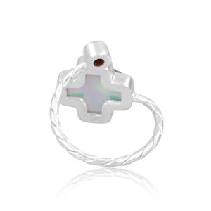 Bague en or jaune massif 14 carats et argent sterling grenat aurore opale ciel pierre précieuse bague croix fournisseur de bijoux - Product Image 2