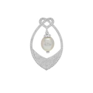 Colgante de perla cultivada del Mar del Sur de 8 mm con circonita blanca y plata de ley, joyería fina - Product Image 1