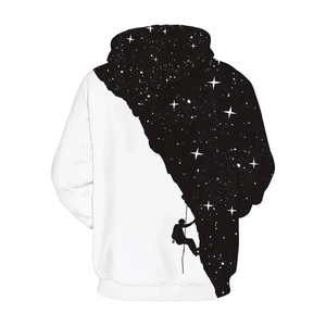 Sweat-shirt à capuche pour homme, noir et blanc, imprimé galaxie, poche, coupe classique, décontracté, automne, polyester, tricoté, logo sur le devant, séchage rapide, 180g - Product Image 2