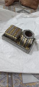 Artesanías de estilo árabe de madera con incrustaciones de Metal Bakhoor bandeja Mubakhar quemador de incienso para Eid/Ramadán regalo y artículo decorativo - Product Image 3