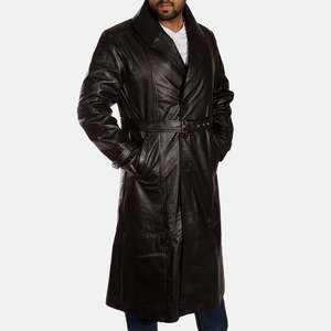 Manteau trench en cuir noir imperméable Hooligan, élégant, à double boutonnage, parka - Product Image 6