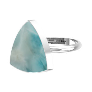 Bague de fiançailles unisexe en argent sterling 925, sertie de larimar, forme ovale, poire, style classique, énergie positive élevée - Product Image 1