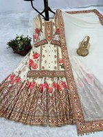 Ensemble Shalwar Kameez indien en soie Georgette multicolore, style actrice de série télévisée, avec broderie sur les deux côtés, pour occasions spéciales.