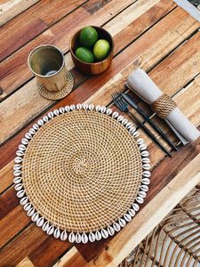 Sous-verres ronds en rotin tissés à la main avec support napperons tissés à la chaleur isolés par poterie ensemble de sous-verres écologiques - Product Image 6
