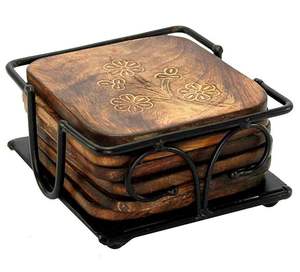 premium wooden <b>coaster</b> <b>set</b> for restaurants and cafes unique patterned wooden <b>coaster</b> for home styling from HAND MADE CRAFT - Product Image 2