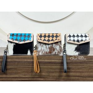 Factory New High Quality Mini Pocket Tooled Cowhide Leather Checkered Design RFID Blocking Card <b>Coin</b> Purses Wallet for Women's - Product Image 1