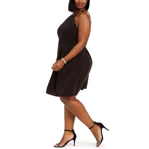 Abito da sera Monteau da donna, taglie forti 3X, con scollo all'americana, glitter, linea ad A, colore antracite, vita impero, confortevole, fantasia floreale - Product Image 3