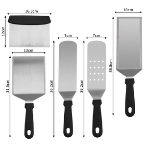 5 पीसी स्टेनलेस स्टील फ्लैट ग्रिडल एक्सेसरीज प्लास्टिक हैंडल चारकोल बीबीसी कैंपिंग स्पैटुला बर्गर टर्नर पैनकेक स्क्रैपर - Product Image 2