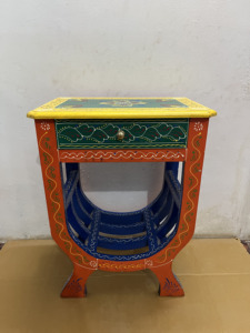 Handcrafted Rajasthani Hand-Painted Wooden U Shape Stool With Embose Work Nighstand Bedside - Product Image 2