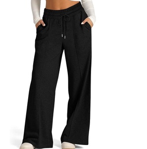 Couleur noire femme Flare pantalon empilé pantalon de survêtement bas prix haute qualité mode Stretch respirant avec pantalon à cordon - Product Image 1