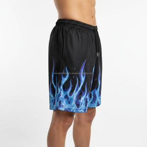 Pantalones Cortos Deportivos de Malla para Hombre, Transpirables, Diseño Personalizado OEM, Patrón de Fuego Azul, para Gimnasio y Verano - Product Image 3