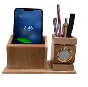 Nouveau support de stylo en bois artisanal avec horloge et porte-cartes de visite pour bureau, maison, entreprises, écoles, de qualité supérieure - Product Image 6