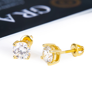 Bijoux fins pour femmes et filles, argent 925 plaqué or jaune, 6,5 mm, 1 carat, boucles d'oreilles serties de diamants moissanite couleur D VVS - Product Image 1