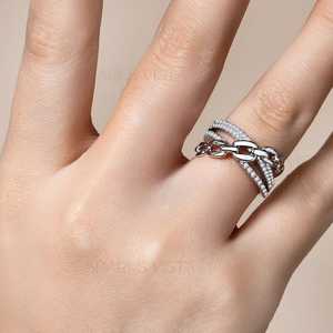 SPARKVISTA elegante banda entrelazada 14K oro sólido cadena enlace anillo Moissanite diamante acento estilo clásico joyería fina - Product Image 3