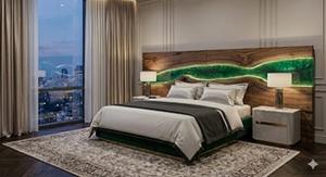 Cabecera de Cama de Madera y Resina Epoxi Hecha a Mano |   Cabecera de Madera con Resina Epoxi Personalizada para Dormitorio de Lujo Moderno, SACK Año Nuevo - Product Image 2