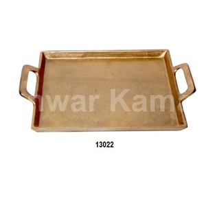 Plateau en acier inoxydable fabriqué à la main avec finition en laiton antique recyclable pour un usage décoratif uniquement - Product Image 2