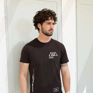 100% maglia di cotone realizzata in italia girocollo manica corta estate nero t-shirt da uomo Design solido con motivo - Product Image 2