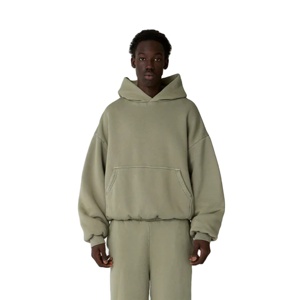 Sweat à capuche imprimé élégant pour hommes confortable et décontracté longue longueur 100% coton français Design personnalisé sweats à capuche teints en couleur unie - Product Image 3