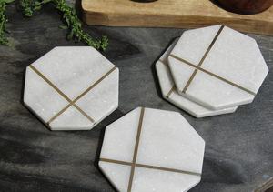 Haute demande ronde marbre laiton antiadhésif pierre naturelle tasse sous-verre avec support en métal en gros pour la maison et l'hôtel - Product Image 5