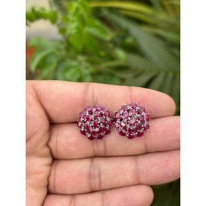 925 <b>Silver</b> Natural Ruby Stud <b>Earrings</b> with Gold Plating Trendy Flower Shape <b>Huggie</b> Design for Engagement or Gift - Product Image 1