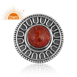 Anillo apilable de piedras preciosas de Coral de esponja Natural de plata de ley oxidada más vendido, joyería personalizada para mujer, regalo para ella - Product Image 3