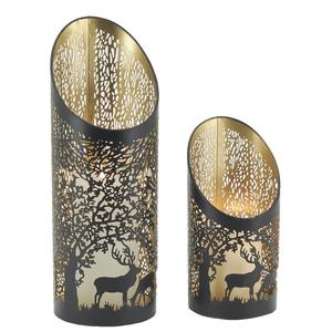 Antílope de Navidad Diseño de corte de metal Linterna Portavelas votivo decorativo negro y dorado para eventos y bodas - Product Image 1