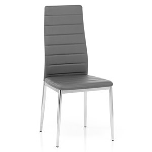 Silla de comedor de piel sintética <span class=keywords><strong>gris</strong></span> <span class=keywords><strong>oscuro</strong></span> simple y barata moderna con patas de metal cromado - Product Image 1