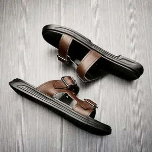 Men's Genuine Leather One-toe Summer Fashion Half-slipper Lightweight Outdoor Flat Sandals