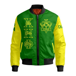 เสื้อแจ็คเก็ตบอมเบอร์สีขาวเหลืองสำหรับผู้ชาย ยี่ห้อ Chi Eta Phi แบบซิปด้านหน้า สวมใส่สบายๆ ลายพิมพ์ Service For Humanity 32 - Product Image 5