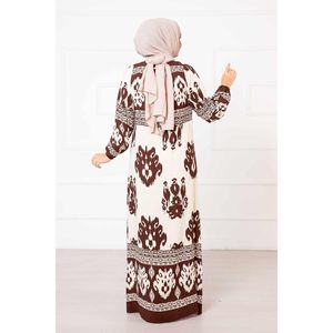 Motivo estampado viscosa marrón hijab vestido modesto - Product Image 1