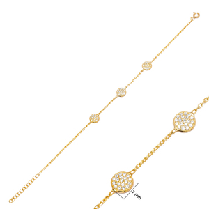 Round Design Shiny Zircon Stone <b>Charm</b> Bracelet Turkish Handmade Wholesale 925 Sterling Silver Jewelry - Product Image 2
