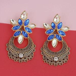 Boucles d'oreilles pendantes Kriaa Blue Kundan Stone Plaqué or 1315524F Produit fin - Product Image 1