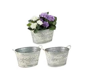 Juego de macetas galvanizadas de 3 macetas de flores más vendidas, macetas de decoración del hogar de diseño único de fabricantes y proveedores - Product Image 1