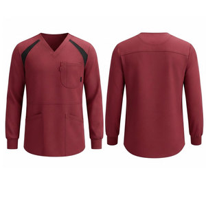 Comfortable Long Sleeve <b>Scrub</b> <b>Tops</b> Men Healthcare Uniform V Neck Workwear Soft Stretch Fabric Multiple Pockets Medical Staff - Product Image 1